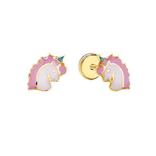 Pendientes Niña Unicornio en oro Amarillo 9 kilates