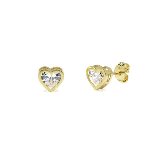 Pendientes Corazón con Circonitas en Oro Amarillo 9 Kilates