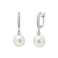 Pendientes Largos con Perlas y Diamantes  0,264 Quilates en Oro Blanco 18 Kilates