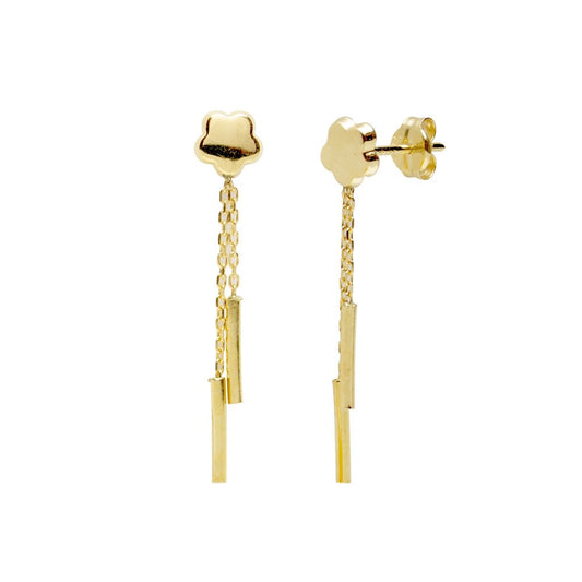 Pendientes largos Flor y Cadenas en Oro Amarillo 9 Kilates