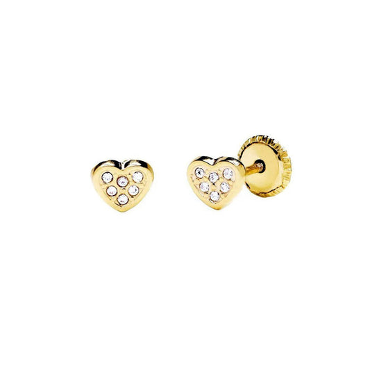 Pendientes Bebé/Niña Corazón con mini Circonitas 4x5mm en Oro Amarillo 9 Kilates