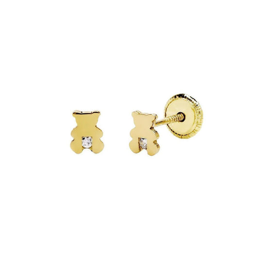 Pendientes Niña Oso con mini Circonita (4x5) en Oro Blanco 18 Kilates