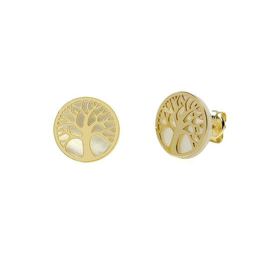 Pendientes Árbol de la Vida Nácar 10x10 en Oro Amarillo 9 Kilates