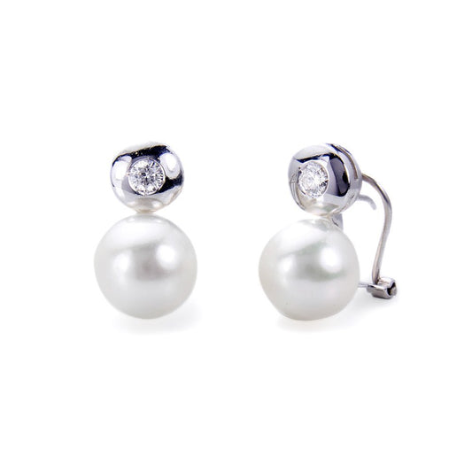 Pendientes Raind en Oro Blanco con Perlas y Diamantes de 0,30 Kilates