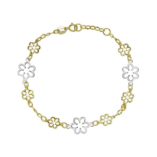 Pulsera Flores Caladas en Oro Bicolor 18 Kilates